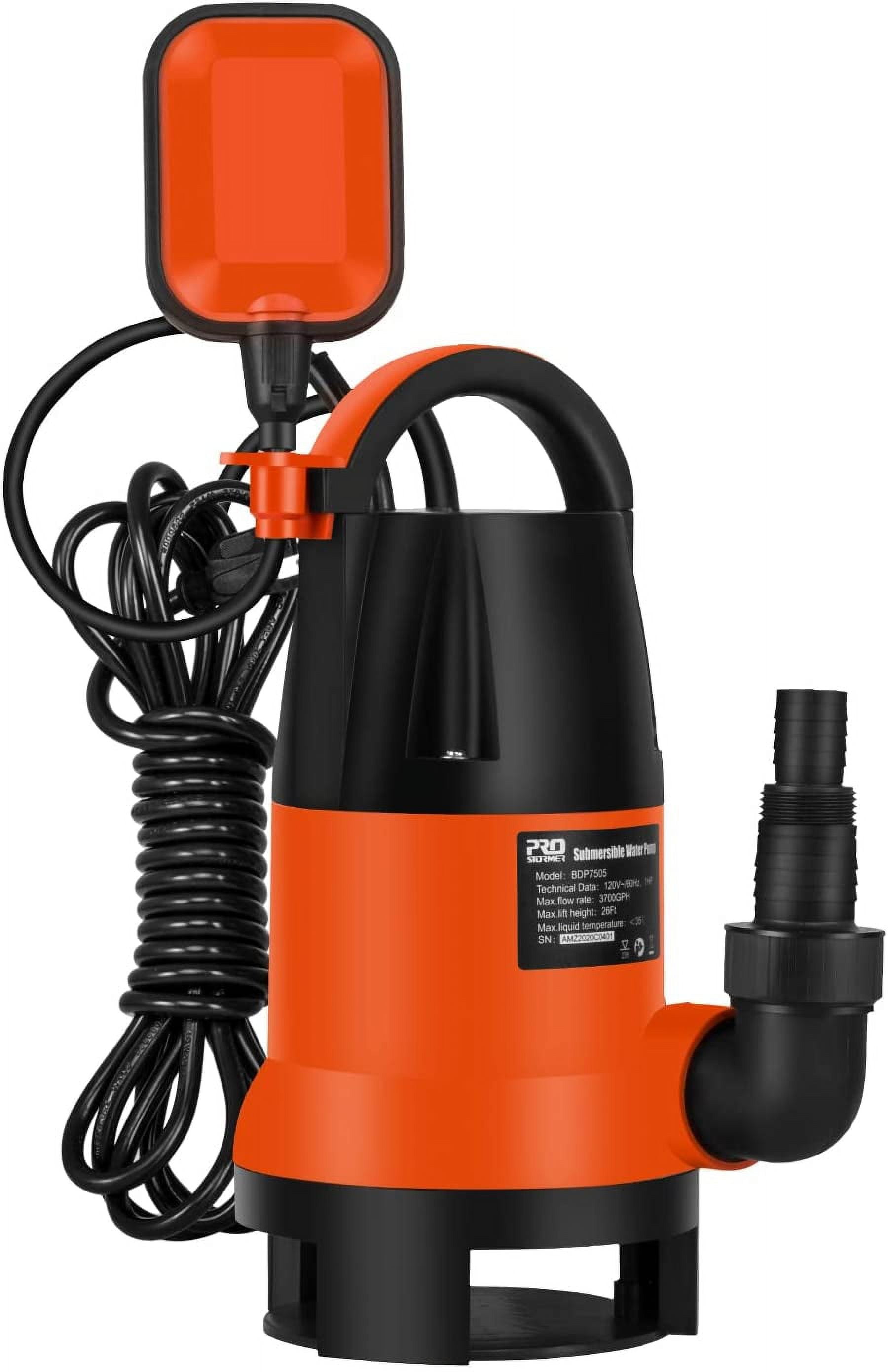 Sump Pump, Prostormer 1HP 3700GPH Submersible Clean/Dirty Water Pump