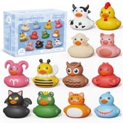 Sumsoltic 12 Pcs Rubber Ducks, No Hole Mold Proof Floating Bath Toys for Toddlers, Pool Party Favors for Kids