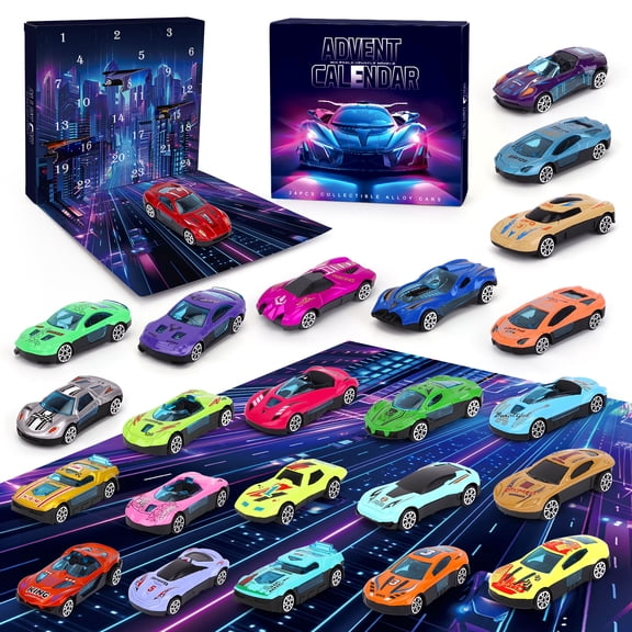 Sumsoltic Advent Calendar for Kids, 24 Pack Play Vehicles for Boys, Christmas Countdown Calendar Toy Cars, Surprise Gift Set for Boys & Girls Ages 3-12