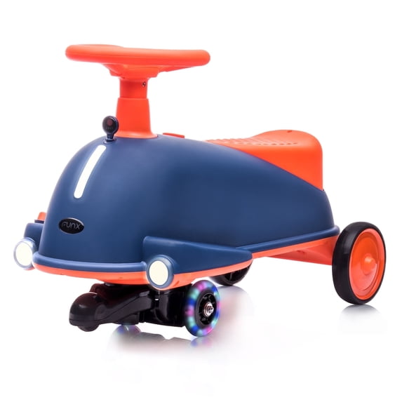 Sumsoltic 12V Electric Wiggle Car with LED Lights & Glow Wheels for 3+ Year Olds Kids,Blue