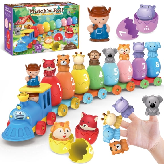Sumsoltic Montessori Toys for Toddlers, Farm Train Learning Toy with Counting Matching Sorting, Easter Gifts for 1-3 Year Old Boys Girls