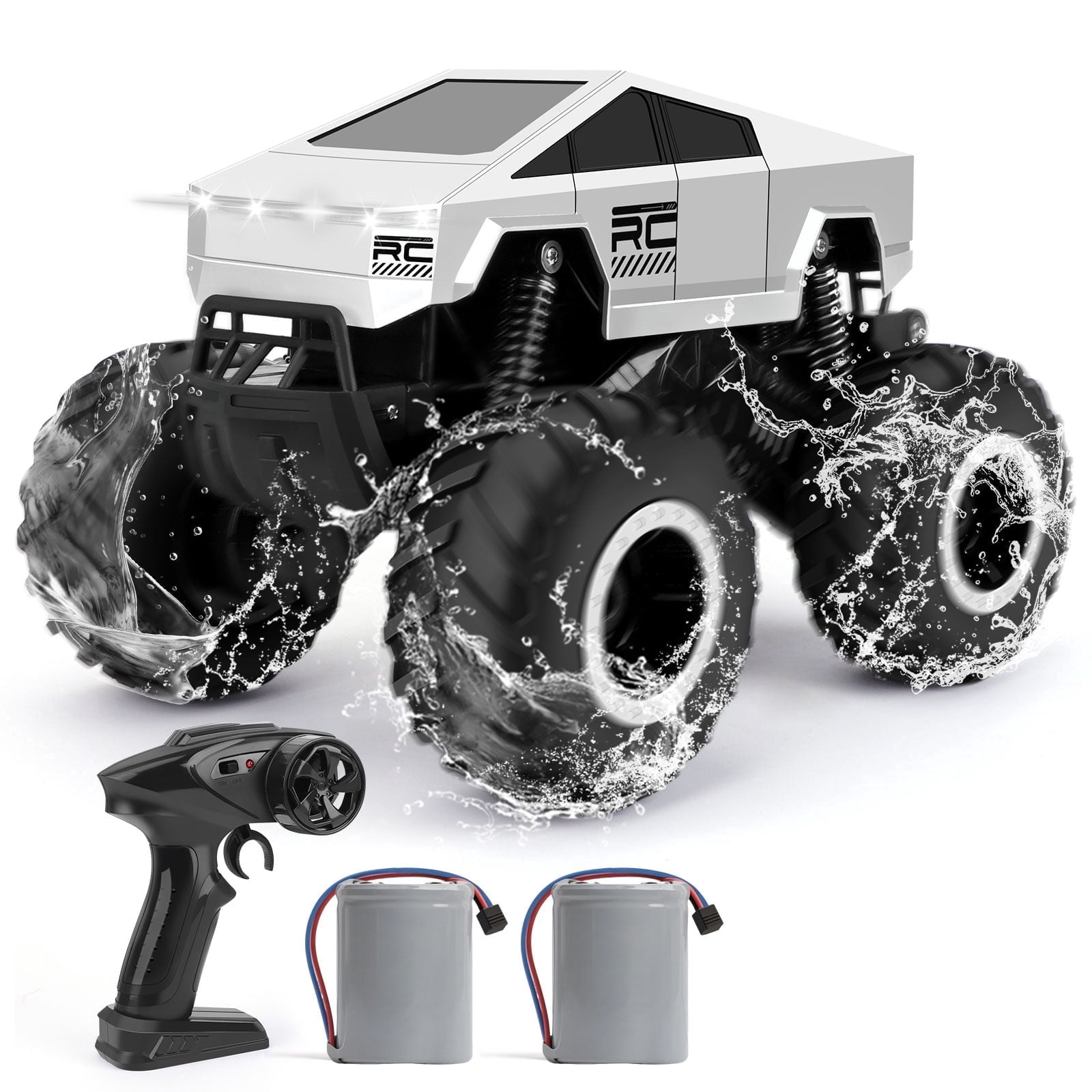 Sumsoltic Remote Control Car, 2.4GHz Amphibious RC Truck, 1:16 Waterproof Monster Truck 4WD All Terrain 360° Rotatable Stunt Truck Toys
