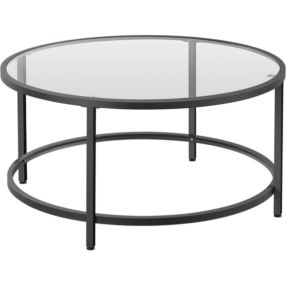 Sumsum 36" Round Glass Coffee Table, Black Circle Coffee Table Center Table with Glass Top, Small Coffee Table for Living Room, Office & Apartment