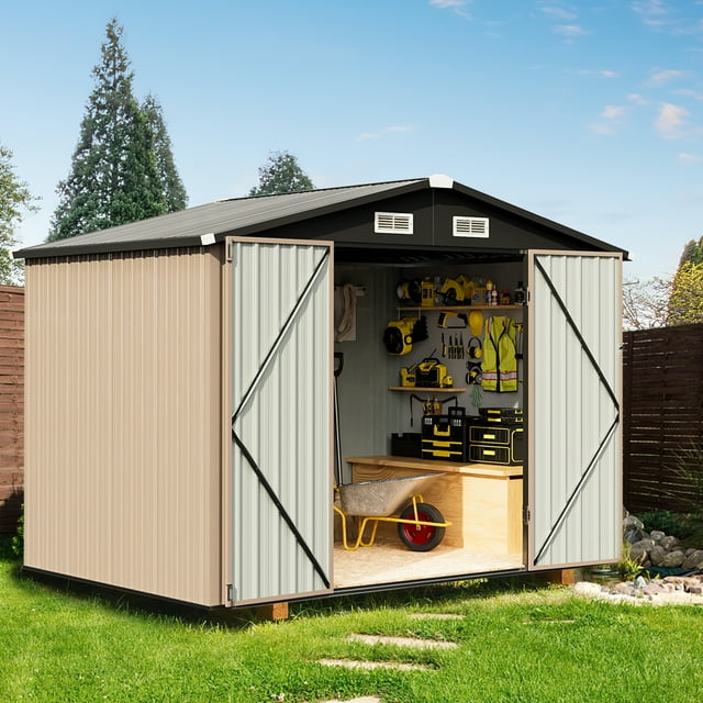 Sumthink 6.4' x 3.6' Outdoor Storage Shed with Roof & Lockable Door ...