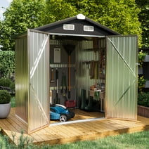 Sumthink 6.4' x 4' Outdoor Storage Shed with Roof & Lockable Door, Metal Tool Shed for Backyard, Garden