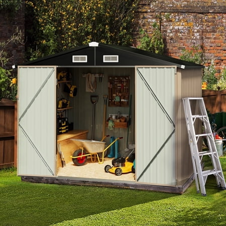 Sumthink 8.5 x 5.6 FT Outdoor Storage Shed, Metal Shed for Garden, Backyard, Patio, Brown