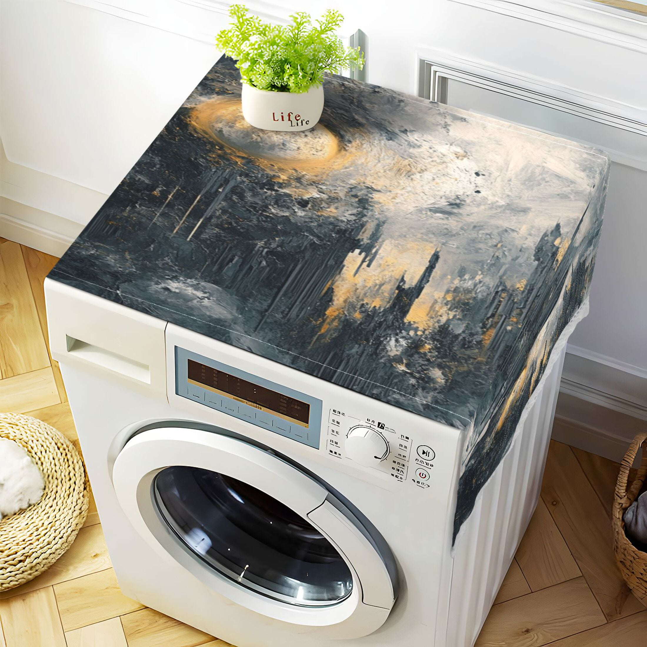 The Sun Of Abstract ArtWasher and Dryer Covers Dust-Proof and Oil Resistant Fridge Cover with 4 Storage Pockets Washing Machine Top Cover for Laundry Kitchen Home 51.2 x 22 In