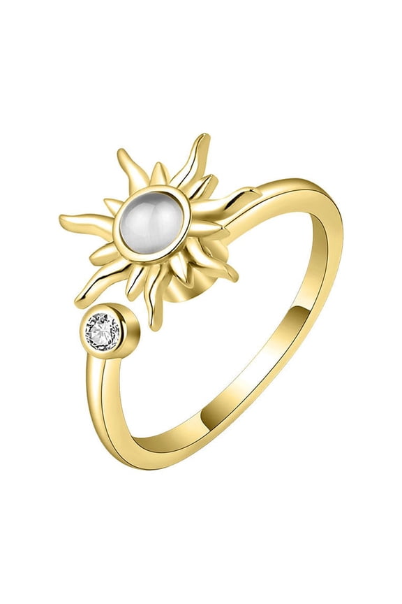 Sun Adjustable Ring for Women, Gold Tone Open Band Ring, Minimalist Fashion Statement Jewelry Gift