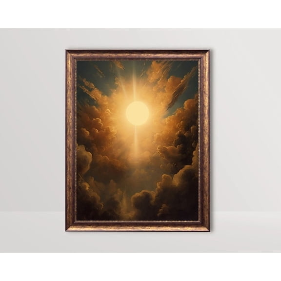 Sun And Clouds Vintage Celestial Cloud Sun Sky Art Witchy Gothic Room Aesthetic Goth Sun Burst Wall Decor Style One, Unframed Paper Print
