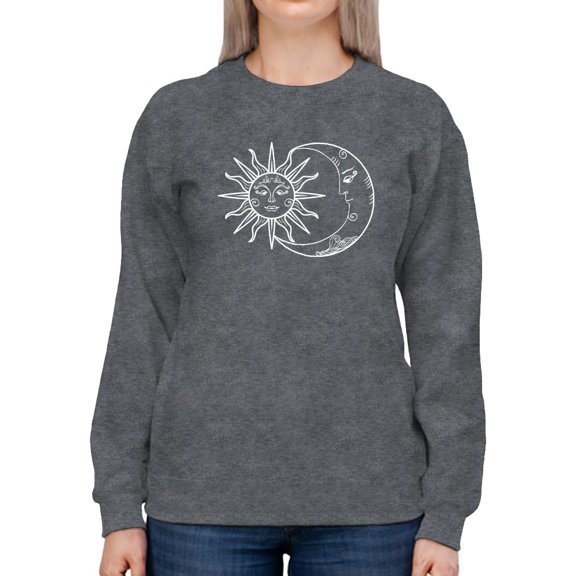 Sun And Crescent Moon Sweatshirt Women -Smartprints Designs, Female x-Large