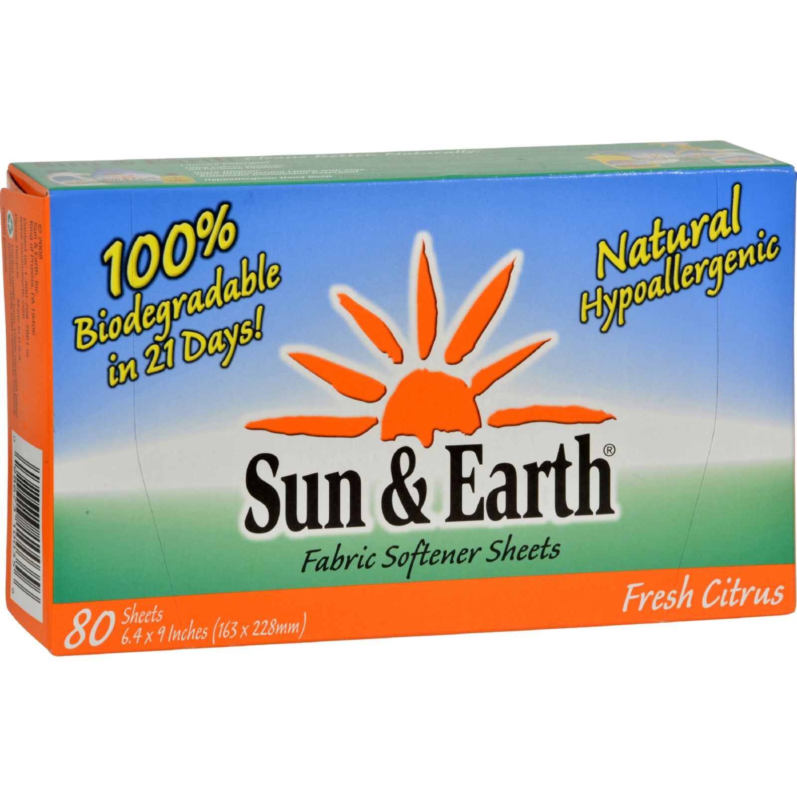 Sun And Earth Natural Fabric Softener Sheets Light Citrus 80 Sheets