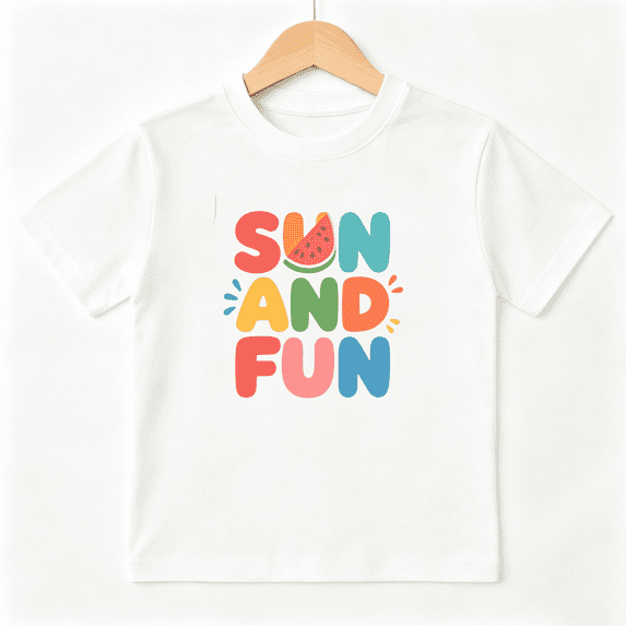 Sun And Fun Watermelon Girls Graphic Tee, Cute Summer Beach 100% Cotton Kids Short Sleeve T-Shirt 4-13Y