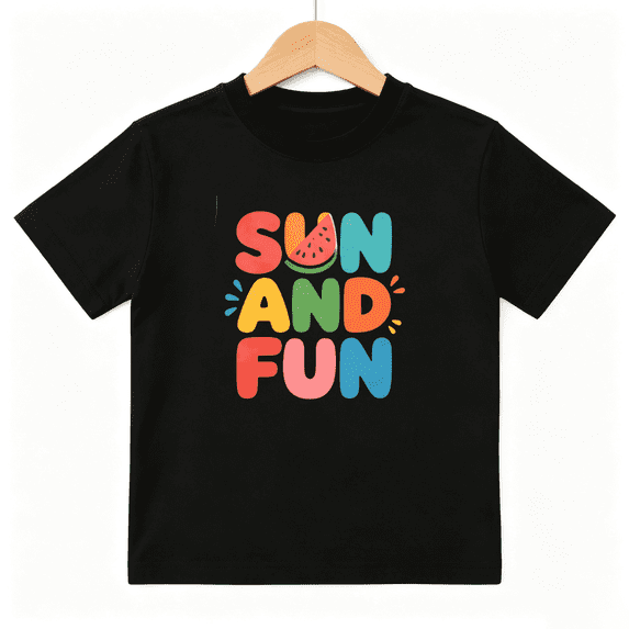 Sun And Fun Watermelon Girls Graphic Tee, Cute Summer Beach 100% Cotton Kids Short Sleeve T-Shirt 4-13Y