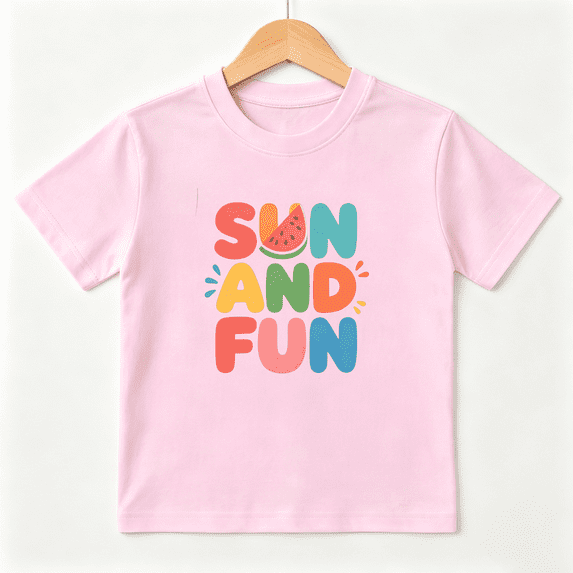 Sun And Fun Watermelon Girls Graphic Tee, Cute Summer Beach 100% Cotton Kids Short Sleeve T-Shirt 4-13Y