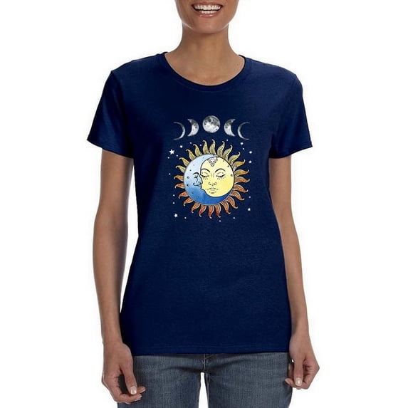 Sun And Lunar Phases T-Shirt Women -Smartprints Designs, Female 4X-Large