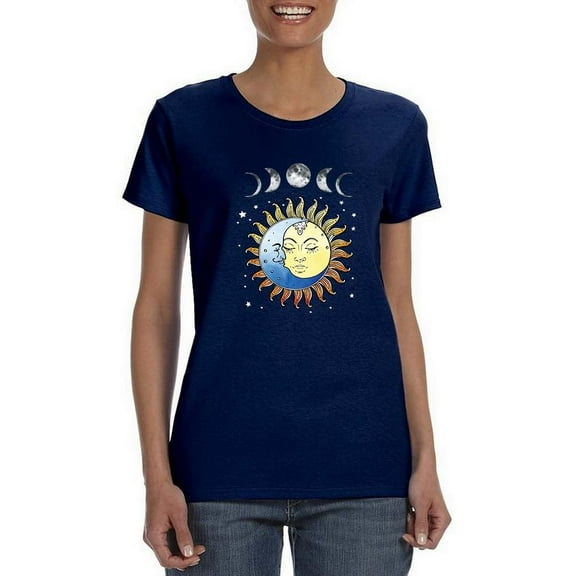 Sun And Lunar Phases T-Shirt Women -Smartprints Designs, Female 5X-Large