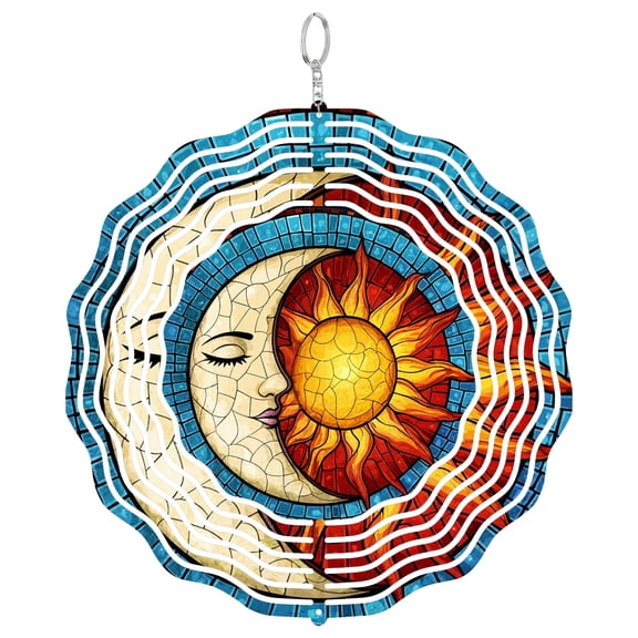 Sun And Moon 3D Wind Spinner Kinetic Stainless Steel Celestial Yard Art Decor