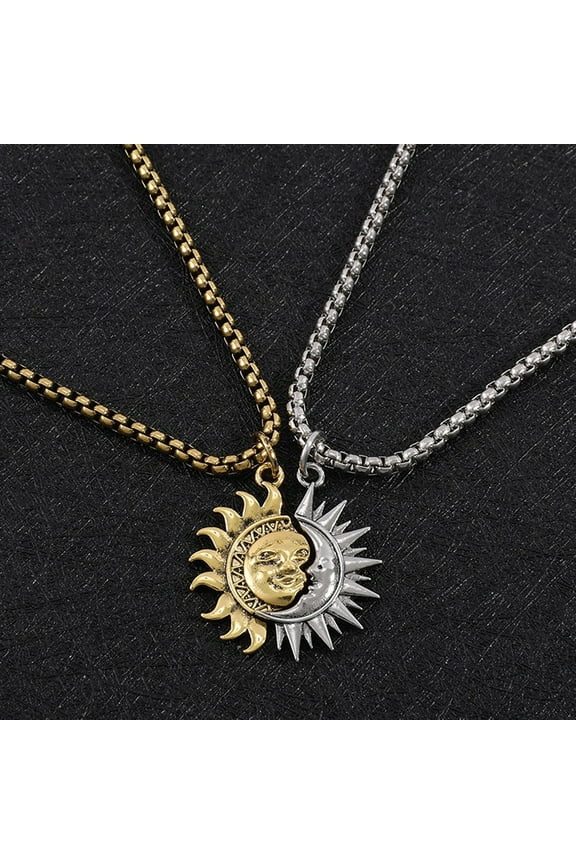 Sun And Moon Asymmetric Accessories Men's Titanium Steel Couple's High Sense Necklace