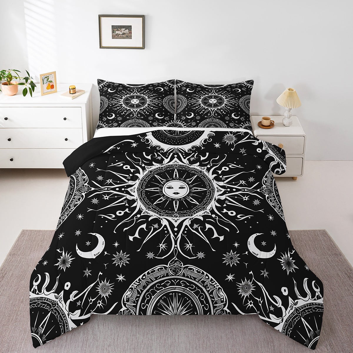 Sun And Moon Bedding Set,Constellation Galaxy Down Comforter Boho ...