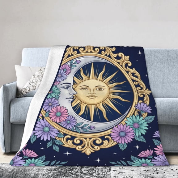 Sun And Moon Blanket, Boho Celestial Astrology Design, Soft Cozy Flannel Throw for Women, Couch Sofa Bed Home Decor 50x40