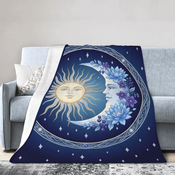 Sun And Moon Blanket, Boho Celestial Astrology Design, Soft Cozy Flannel Throw for Women, Couch Sofa Bed Home Decor 50x40