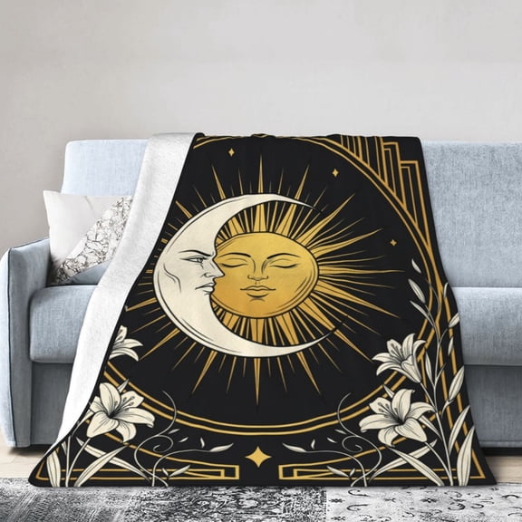 Sun And Moon Blanket - Cozy Flannel Boho Celestial Astrology Throw for Bed - Bohemian Home Decor Gifts for Women 50x40