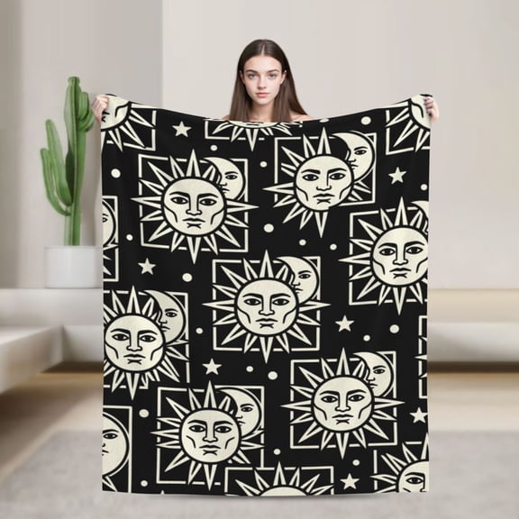 Sun And Moon Blanket Crescent Moon Celestial Soft Flannel Hippie Throw Blanket For Bed Bedroom 50x40