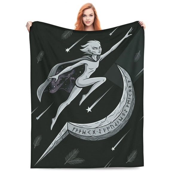 Sun And Moon Blanket, Mystical Elf Galaxy Cape Rune Moon Design For Sofa Couch Bed, Soft Flannel Home Office Nap Wrap For Reading Relaxing 50x40