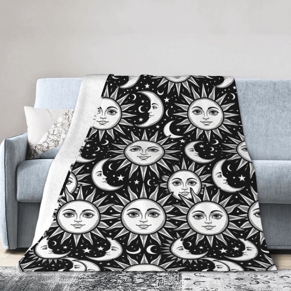 Sun And Moon Blanket - Soft Cozy Fluffy Flannel Throw Blanket for Couch Sofa Bed - Room Decor Christmas Gifts for Women 50x40