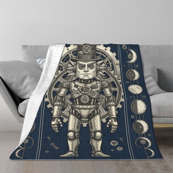 Sun And Moon Blanket, Steampunk Robot Mechanical Gear Design For Sofa Couch Bed, Soft Flannel Home Office Nap Wrap For Reading Relaxing 50x40