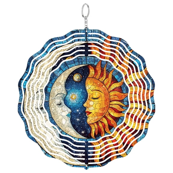Sun And Moon Celestial 3D Wind Spinner Kinetic Stainless Steel Garden Art Decor