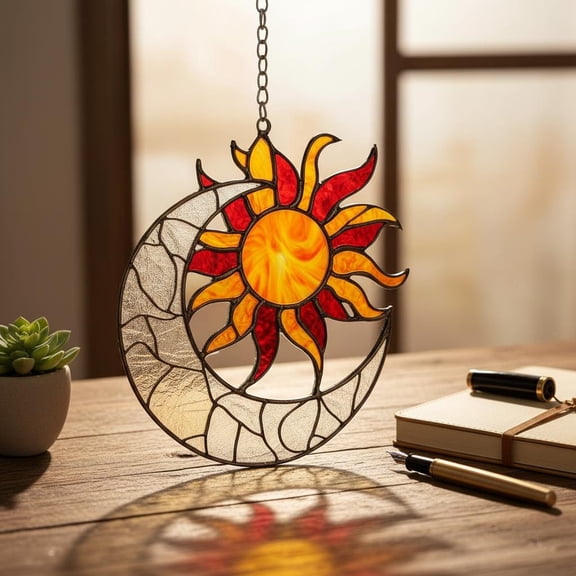 Sun And Moon Celestial Acrylic Suncatcher Window Art Home Decor Spiritual Gift Cosmic Harmony