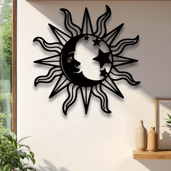Sun And Moon Celestial Metal Wall Decor, Iron Wall Art