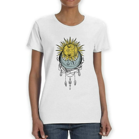 Sun And Moon Closed Eyes T-Shirt Women -Smartprints Designs, Female 5X-Large