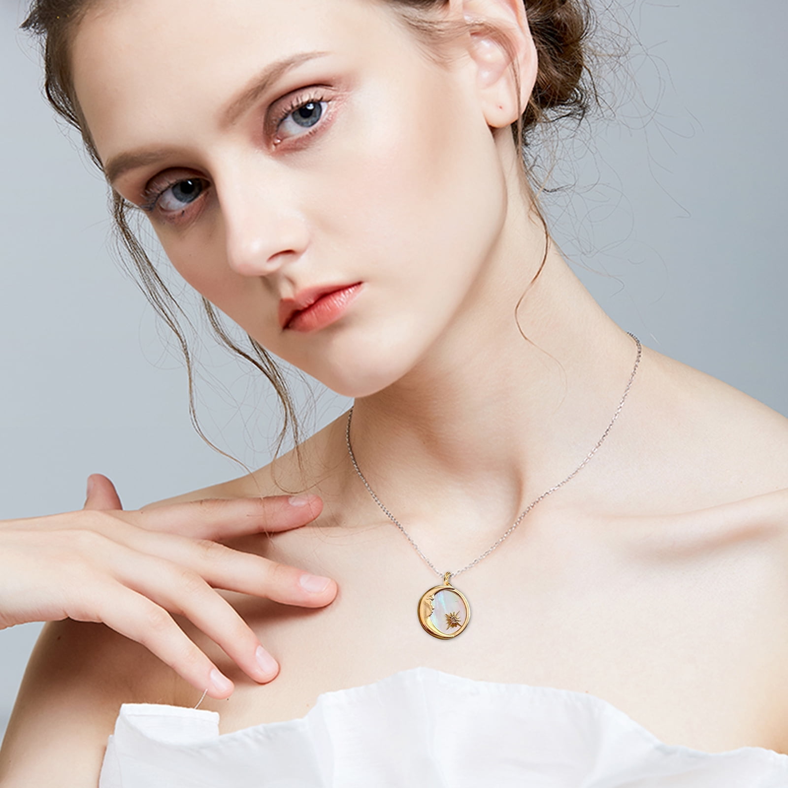 Sun And Moon Necklace Women Brass Plated 14Kgold Mount Clavicle Chain