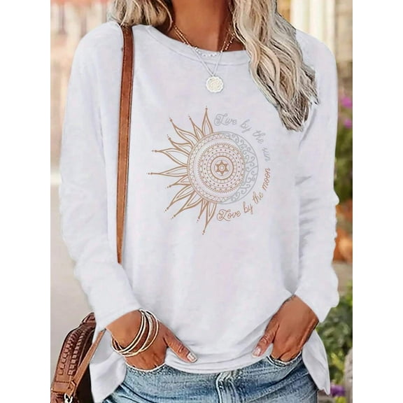 Sun And Moon Printed Women's Long Sleeve T-Shirt 2025