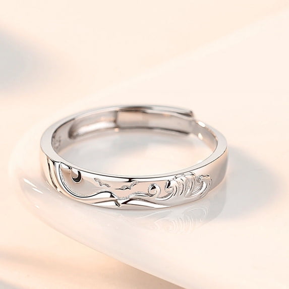 Sun And Moon Ring Adjustable Silver Wave Design Vintage Jewelry Individually Packed For Women And Men Gift Set