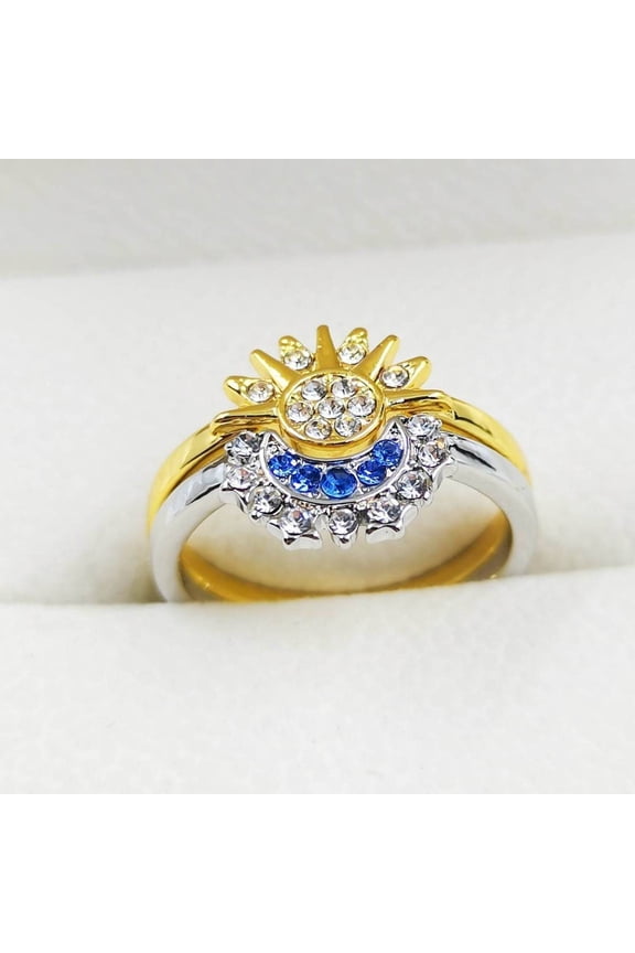 Sun And Moon Rings Couple Rhinestones Ring For Love Valentine's Day Jewelry