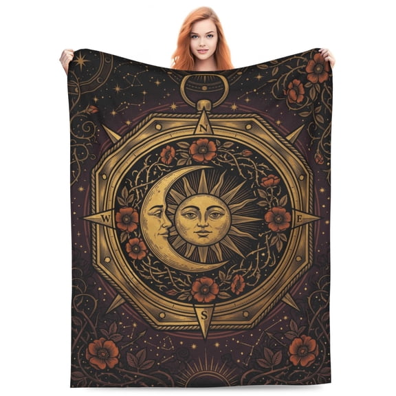 Sun And Moon Throw Blanket, Boho Celestial Astrology Flannel Blanket For Couch Sofa Bed, Lightweight Cozy Throw, Bohemian Home Decor For Women 50x40