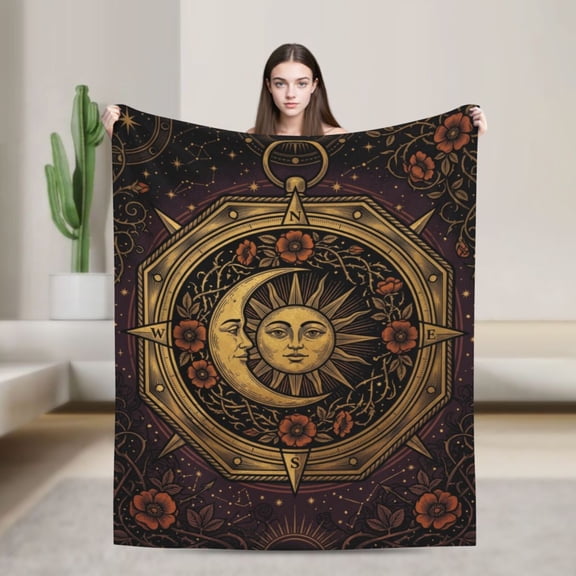 Sun And Moon Throw Blanket Boho Celestial Astrology Flannel, Bohemian Home Decor For Couch Sofa 50x40