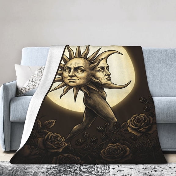 Sun And Moon Throw Blanket - Cozy Warm Fluffy Plush Blanket for Bed Couch Sofa Chair - Vintage Flowers Home Decor Present for Women Men 50x40