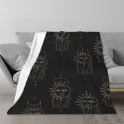 Sun And Moon Throw Blanket, Gold Line Celestial Goddess Pattern Unique Gift For Her, Soft Plush For Lounge Chair Couch, Aesthetic Home Decor 50x40