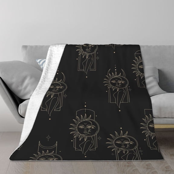 Sun And Moon Throw Blanket, Gold Line Celestial Goddess Pattern Unique Gift For Her, Soft Plush For Lounge Chair Couch, Aesthetic Home Decor 50x40