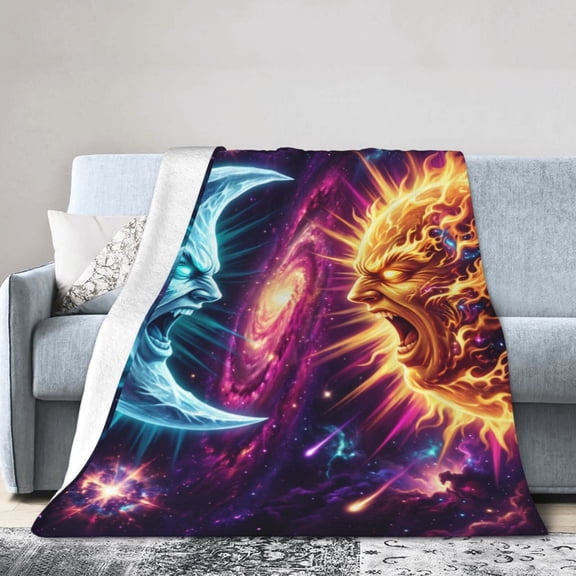 Sun And Moon Throw Blanket - Warm Soft Flannel Crescent Moon Blanket for Sofa Bed Couch,Room Decor Christmas Present 50x40