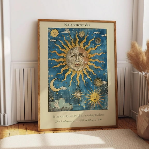 Sun And Moon Wall Art – Antique Style Celestial Print Mystical Astology Wall Decor– Poster Or Print Wall Art, Modern Wall Decor, 24x36 UNFRAMED