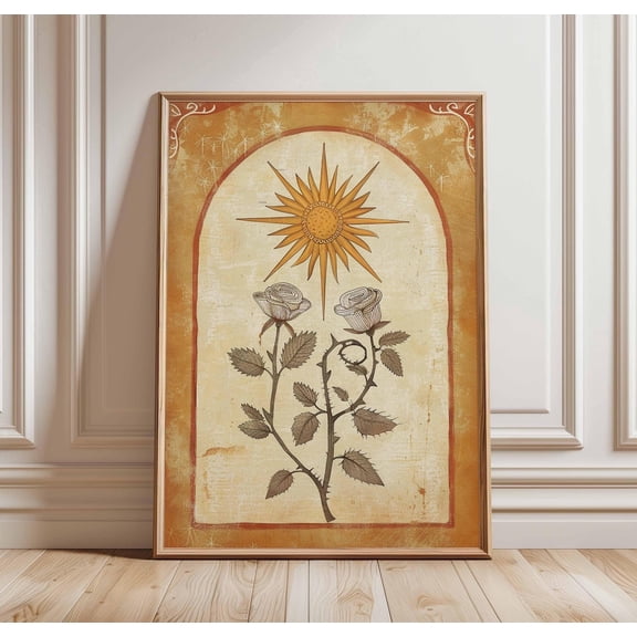 Sun And Rose Tarot Wall Art, Unframed Paper Poster 8x10in