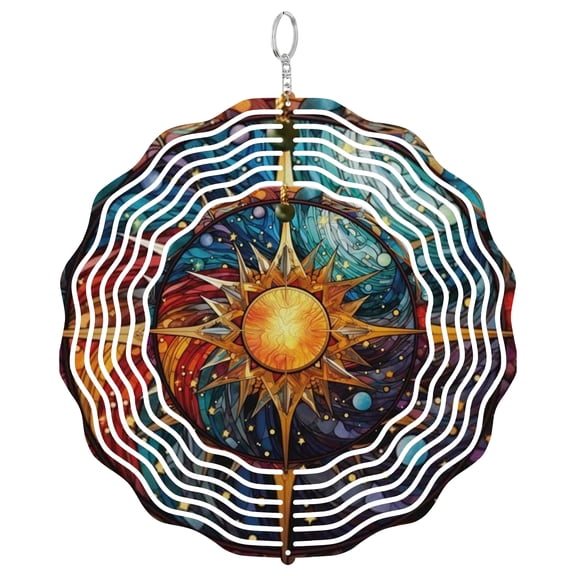 Sun And Stars Chakra 3D Wind Spinner Kinetic Hanging Garden Decor Stainless Steel Yard