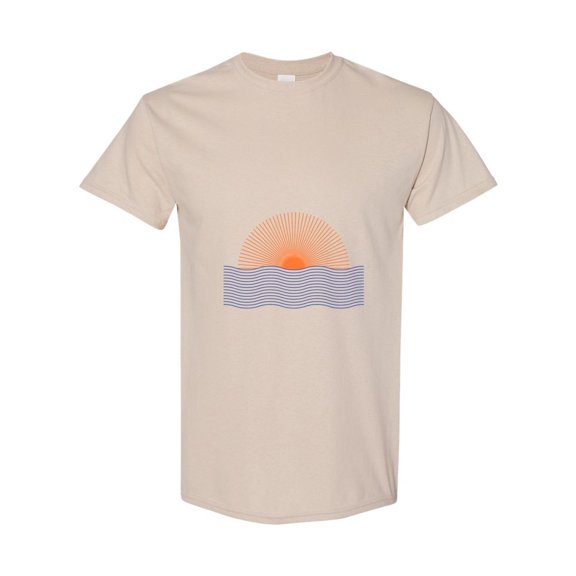 Sun And Waves Minimalist Beach Ocean Summer Line Art Gift T-Shirt, for men & women, up to size 5XL
