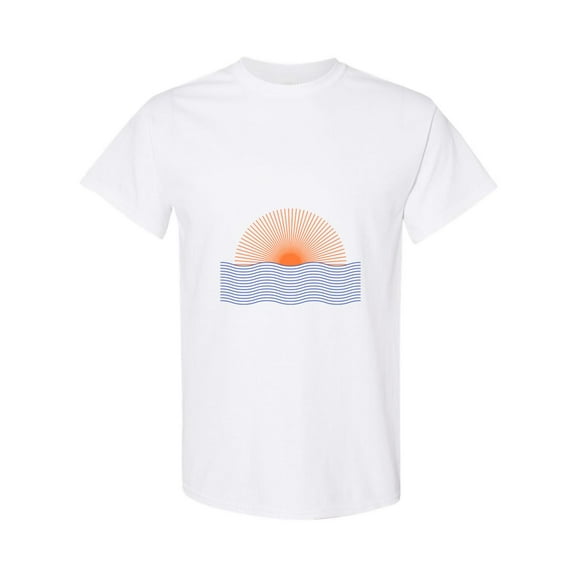 Sun And Waves Minimalist Beach Ocean Summer Line Art Gift T-Shirt, for men & women, up to size 5XL