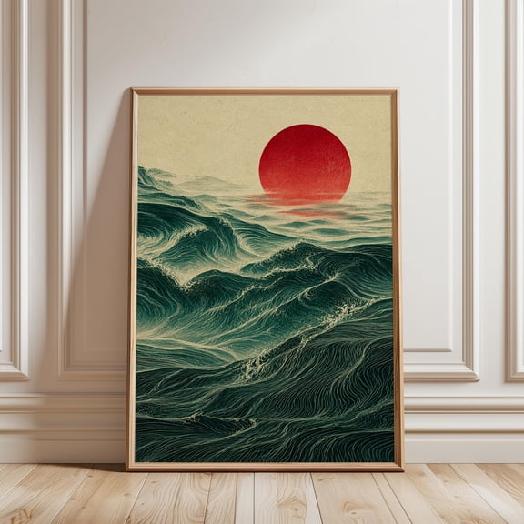 Sun And Waves Poster Minimalist Poster Japanese Style , Poster Print Only